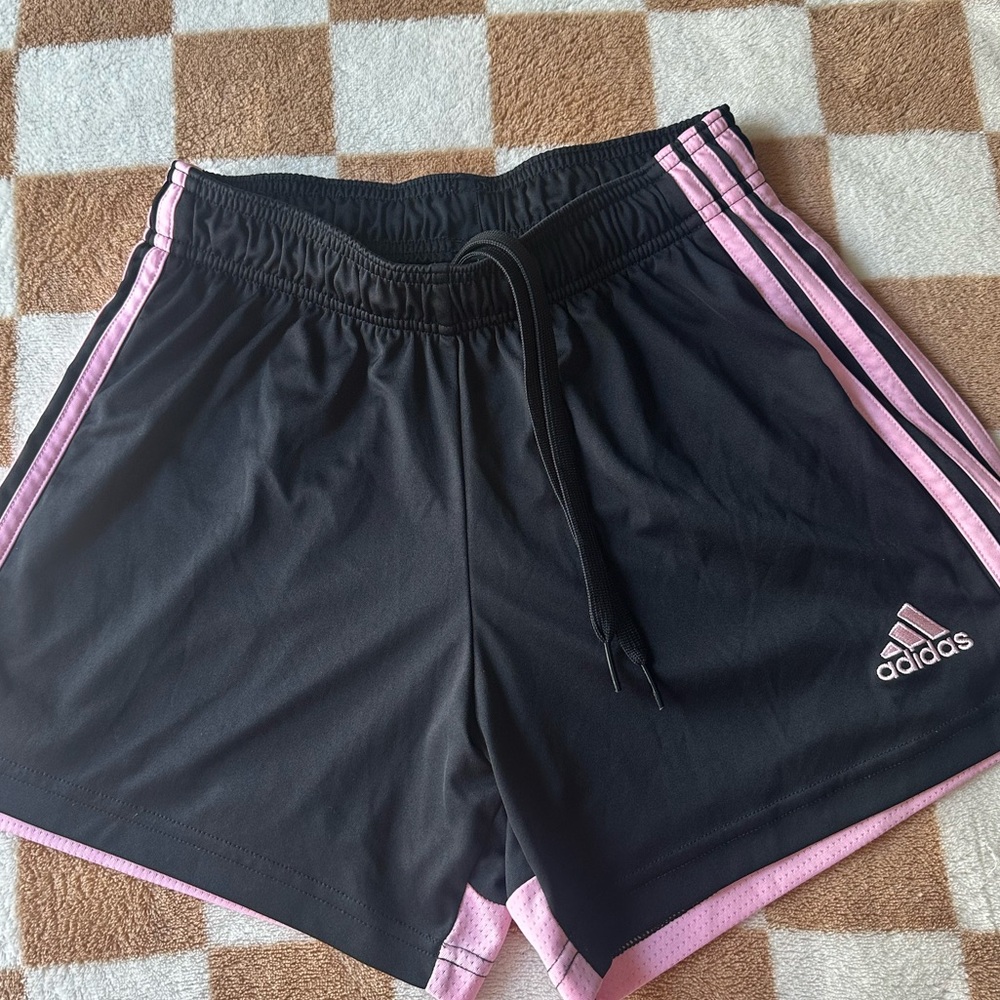 Adidas Black and Pink Athletic Shorts with Elastic Waistband